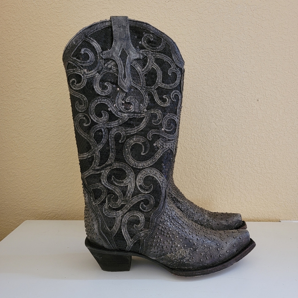 Durango Corral Black Leather Embroidered Western Boots size 6.5 - Picture 2 of 10